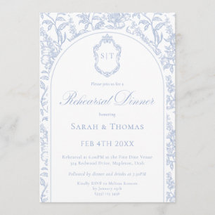 Convite Jantar de Ensaios Blue Floral Chinoiserie Monogram