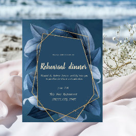 Convite Jantar de Ensaios Blue Leaves Gold Frame