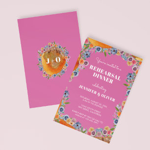 Convite Jantar de Ensaios Boho Chic Flor Silvestre Rosa Qu