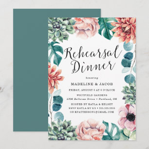 Convite Jantar de Ensaios Boho Watercolor Suculentas