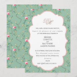Convite Jantar de Ensaios Cameo Green e Gossamer Pink