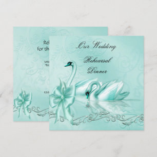 Convite Jantar de Ensaios Casamento Azul Teal Água Cisnes