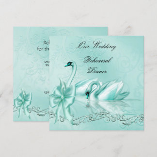 Convite Jantar de Ensaios Casamento Azul Teal Água Cisnes