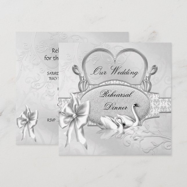 Convite Jantar de Ensaios Casamento Cisnes Brancos Coração (Frente/Verso)