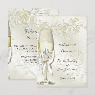 Convite Jantar de Ensaios Casamento Dourado Creme Pérola F