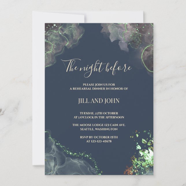 Convite Jantar de Ensaios Celestiais Casamento Verde (Frente)