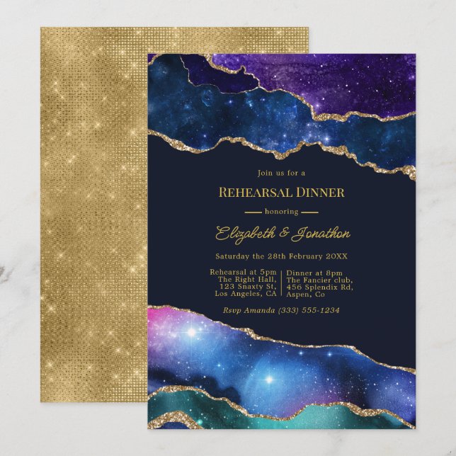 Convite Jantar de Ensaios Celestiais com Ágata Brilho Fals (Frente/Verso)