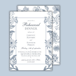 Convite Jantar de Ensaios Classic French Toile Azul Empoei