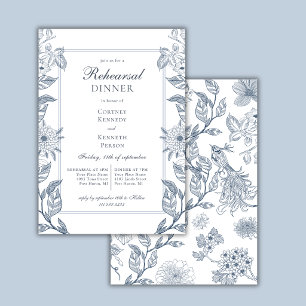 Convite Jantar de Ensaios Classic French Toile Azul Empoei