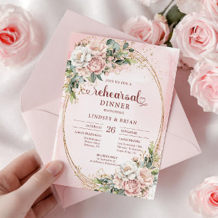 Convite Jantar de Ensaios Clássico Boho em Rose Gold com E