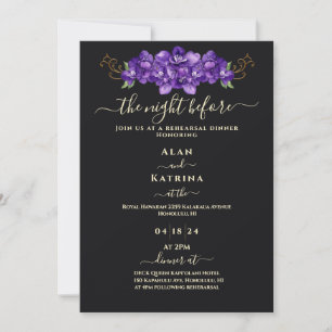 Convite Jantar de Ensaios Clássico Preto Violeta Floral Do