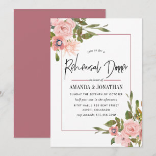 Convite Jantar de Ensaios com Aquarela Rosa e Dourado