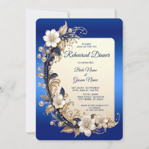 Convite Jantar de Ensaios com Enfeite Floral Branco Azul