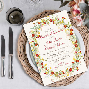 Convite Jantar de Ensaios com Flor Silvestre Amarela e Ver