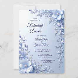 Convite Jantar de Ensaios com Flores Azuis Ornamentadas co
