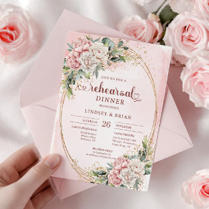 Convite Jantar de Ensaios com Flores Cor-de-Rosa Clássicas