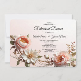 Convite Jantar de Ensaios com Flores Decorativas Rosa e Br