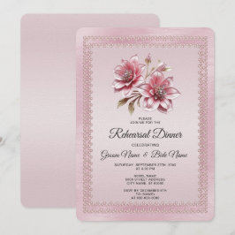 Convite Jantar de Ensaios com Flores Rosas Modernas