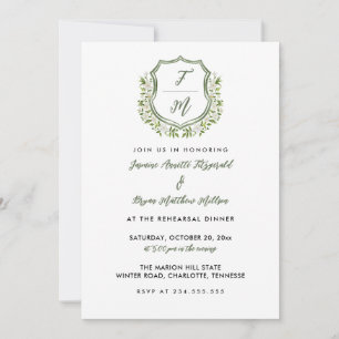 Convite Jantar de Ensaios com Monograma de Crista Floral e
