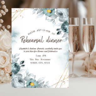 Convite Jantar de Ensaios com Rosas Verde-Menta em Aquarel