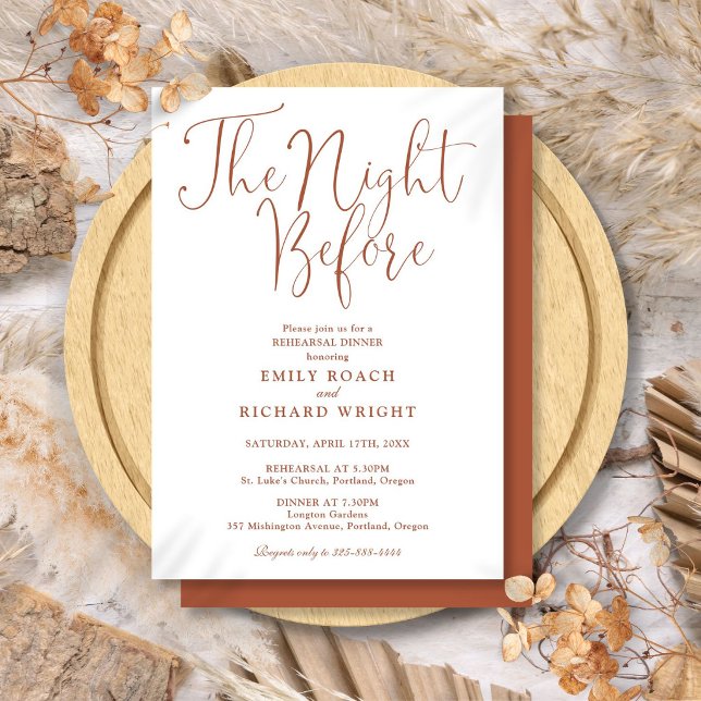 Convite Jantar de Ensaios da Noite Anterior Terracota (The Night Before Rehearsal Dinner Terracotta Invitation)
