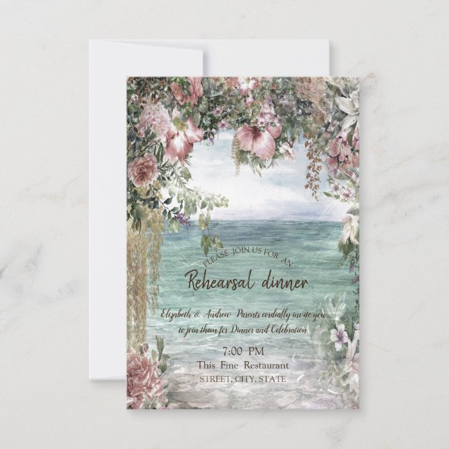 Convite Jantar de Ensaios das Flores do Oceano Chic (Frente)