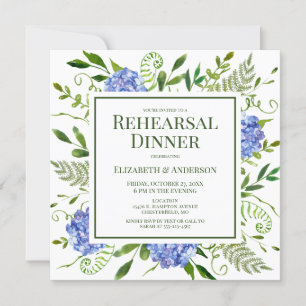 Convite Jantar de Ensaios de Aquarela Floral de Hortênsias