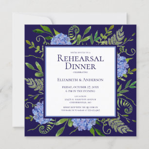 Convite Jantar de Ensaios de Aquarela Floral de Hortênsias