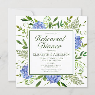 Convite Jantar de Ensaios de Aquarela Floral de Hortênsias