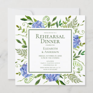 Convite Jantar de Ensaios de Aquarela Floral de Hortênsias