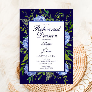 Convite Jantar de Ensaios de Aquarela Floral de Hortênsias
