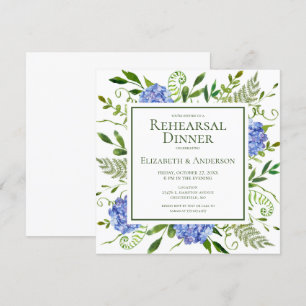 Convite Jantar de Ensaios de Aquarela Floral de Hortênsias