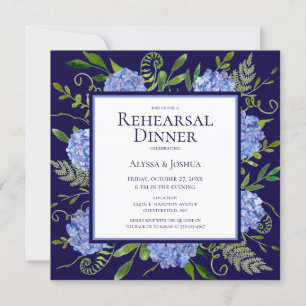 Convite Jantar de Ensaios de Aquarela Floral de Hortênsias