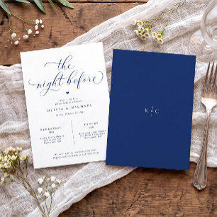 Convite Jantar de Ensaios de Casamento Azul Marinho Elegan