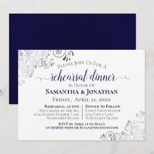 Convite Jantar de Ensaios de Casamento Azul Naval Elegante