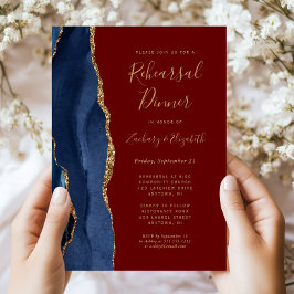 Convite Jantar de Ensaios de Casamento Blue Gold Agate Bur