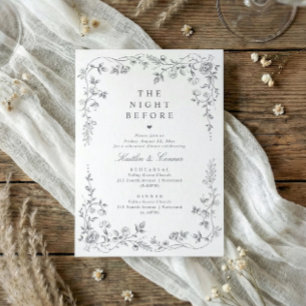 Convite Jantar de Ensaios de Casamento Cinza Floral Toile