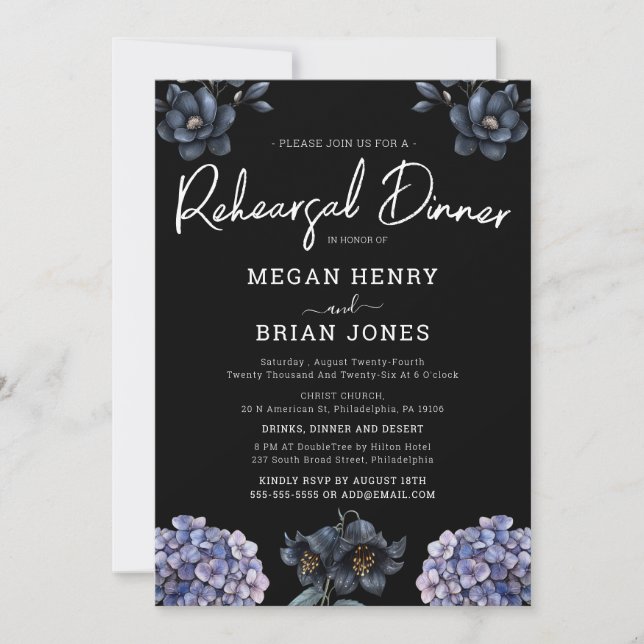 Convite Jantar de Ensaios de Casamento Clássico Moody Blac (Frente)