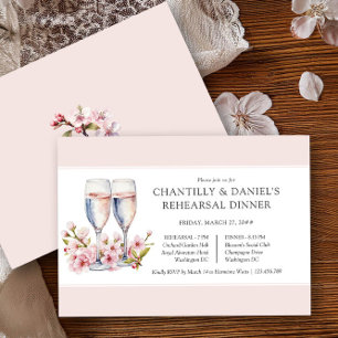 Convite Jantar de Ensaios de Casamento com Champanhe e Flo