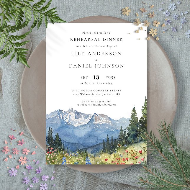 Convite Jantar de Ensaios de Casamento com Flor Silvestre  (Mountain Wildflower lWedding Rehearsal Dinner Invitation)