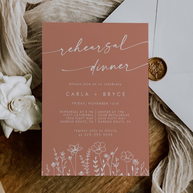 Convite Jantar de Ensaios de Casamento com Flores Silvestr (Criador carregado)