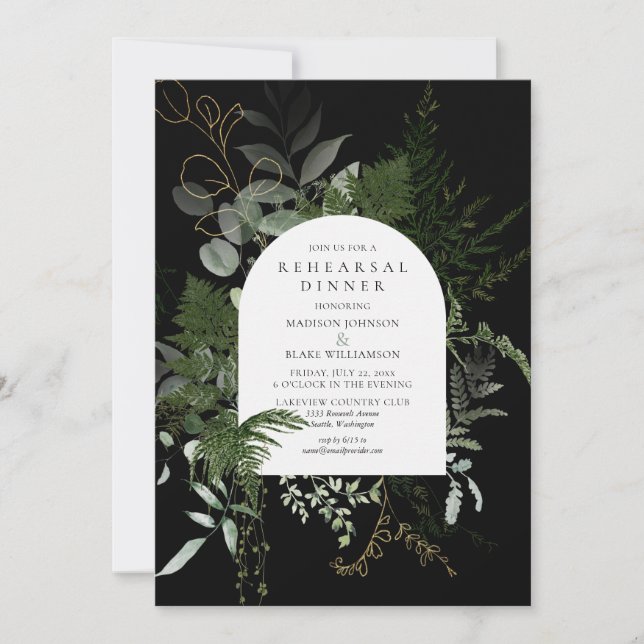 Convite Jantar de Ensaios de Casamento com Folhas de Samam (Frente)