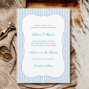 Convite Jantar de Ensaios de Casamento com Listras Azuis A