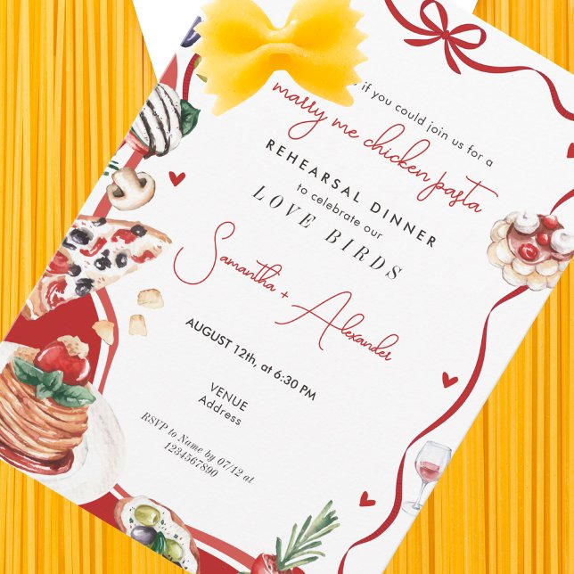 Convite Jantar de Ensaios de Casamento com Macarrão de Fra (Marry Me Chicken Pasta Foodie Couple Engagement Italian Wedding Rehearsal Dinner Brunch Invitation )
