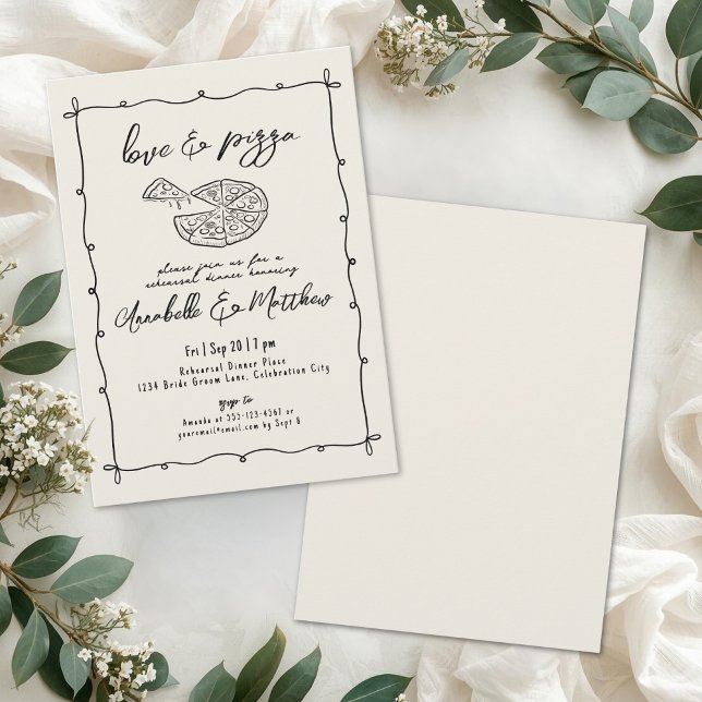 Convite Jantar de Ensaios de Casamento com Pizza Desenhada (Hand Drawn Pizza Wedding Rehearsal Dinner Invitation)