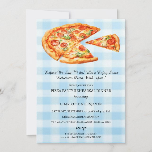 Convite Jantar de Ensaios de Casamento com Pizza Rústica (Frente)