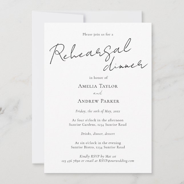 Convite Jantar de Ensaios de Casamento com QR Code em Letr (Frente)