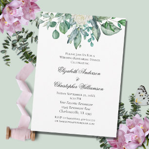 Convite Jantar de Ensaios de Casamento com Rosa Branca e E