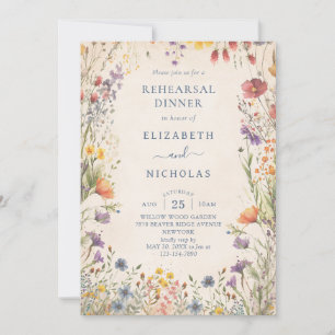 Convite Jantar de Ensaios de Casamento de Flores Silvestre