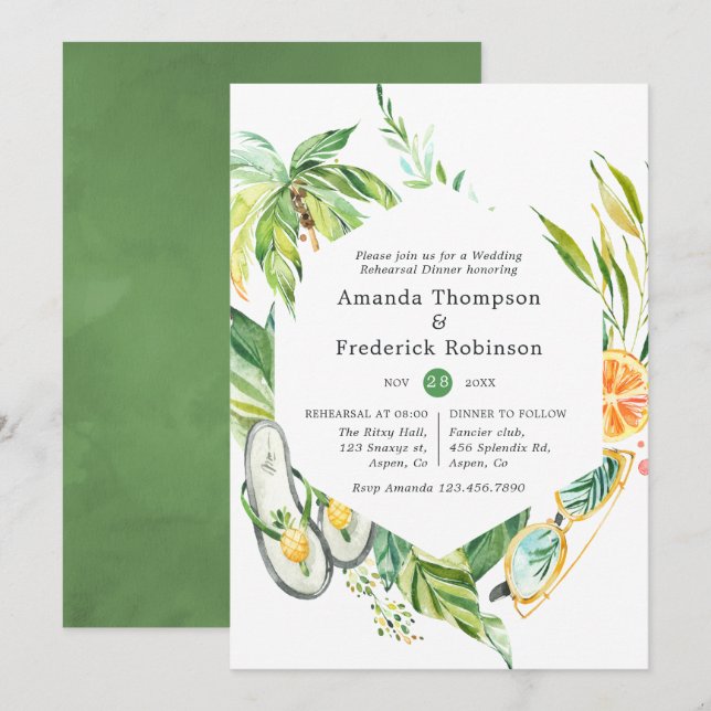 Convite Jantar de Ensaios de Casamento de Verão (Frente/Verso)